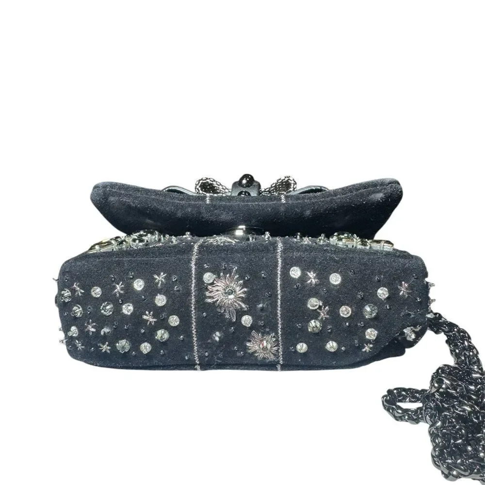CHRISTIAN LOUBOUTIN Black Suede Sweet Charity Embellished Crossbody Evening Bag